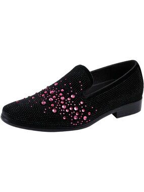 Amali Men's Black Pink Velvet Tuxedo Loafers Slip On Formal Wedding Dress Shoes